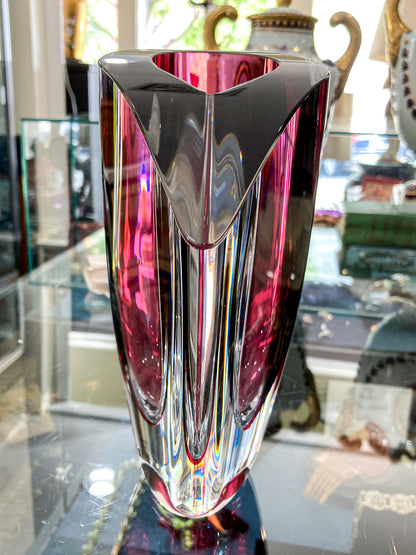 Modern 2000's Kosta Boda Goran Warff Wine Red Mirage Heavy Glass Vase