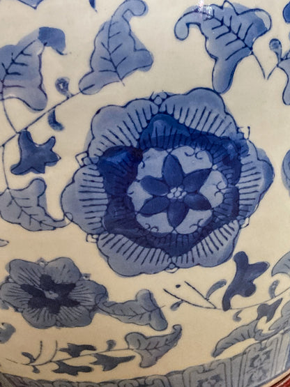 Classic Contemporary Blue White Floral Chinese Porcelain Raised Planter Pot
