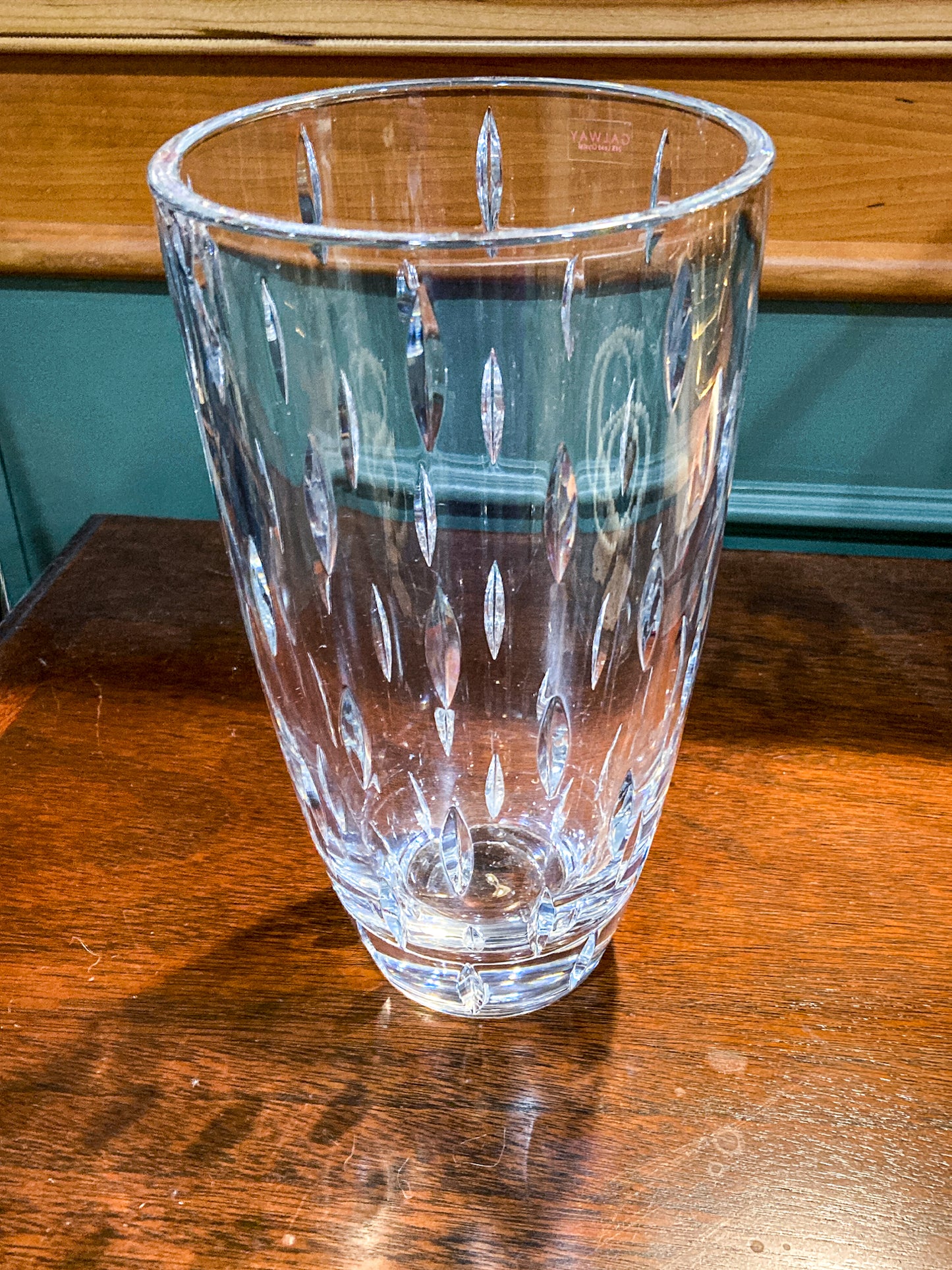 Contemporary Galway Ireland Clear Crystal Cut Glass Raindrops Tapered Vase