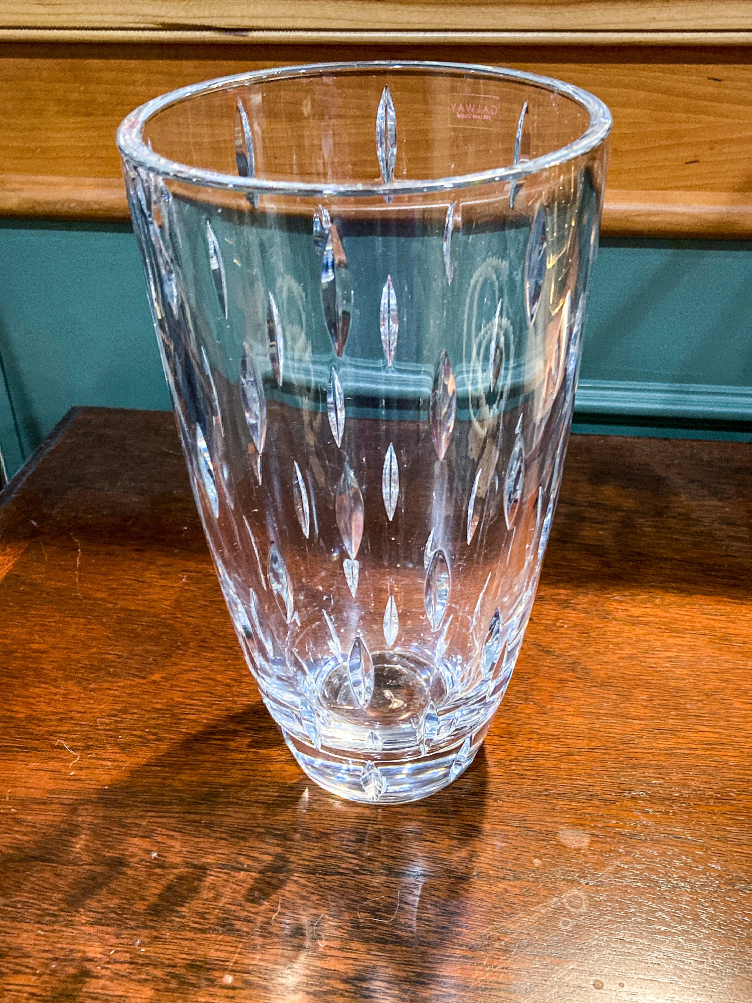 Contemporary Galway Ireland Clear Crystal Cut Glass Raindrops Tapered Vase