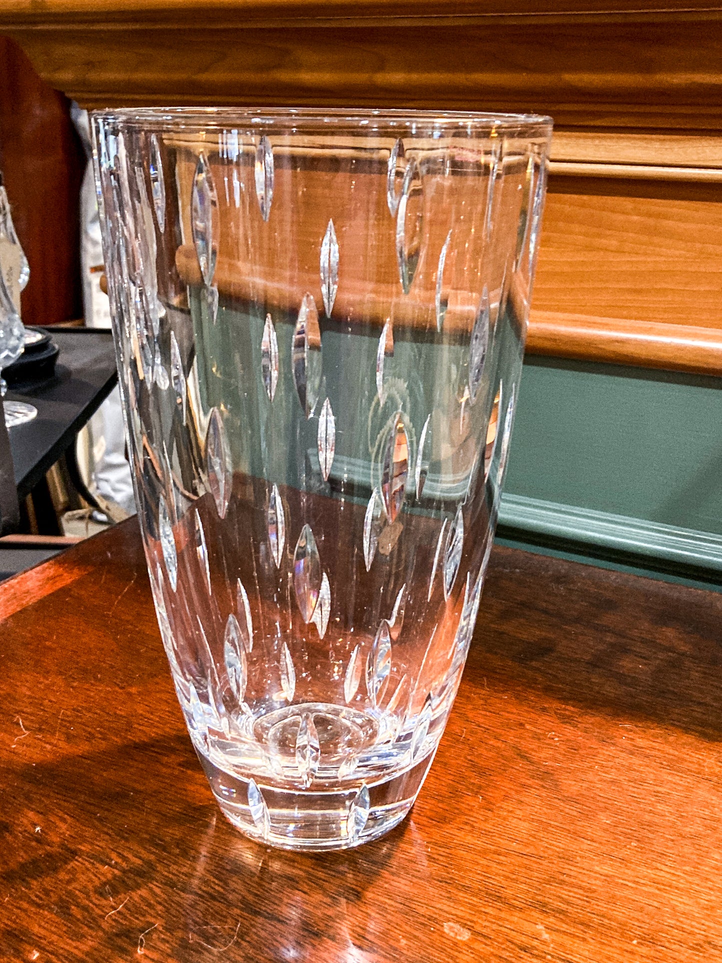 Contemporary Galway Ireland Clear Crystal Cut Glass Raindrops Tapered Vase