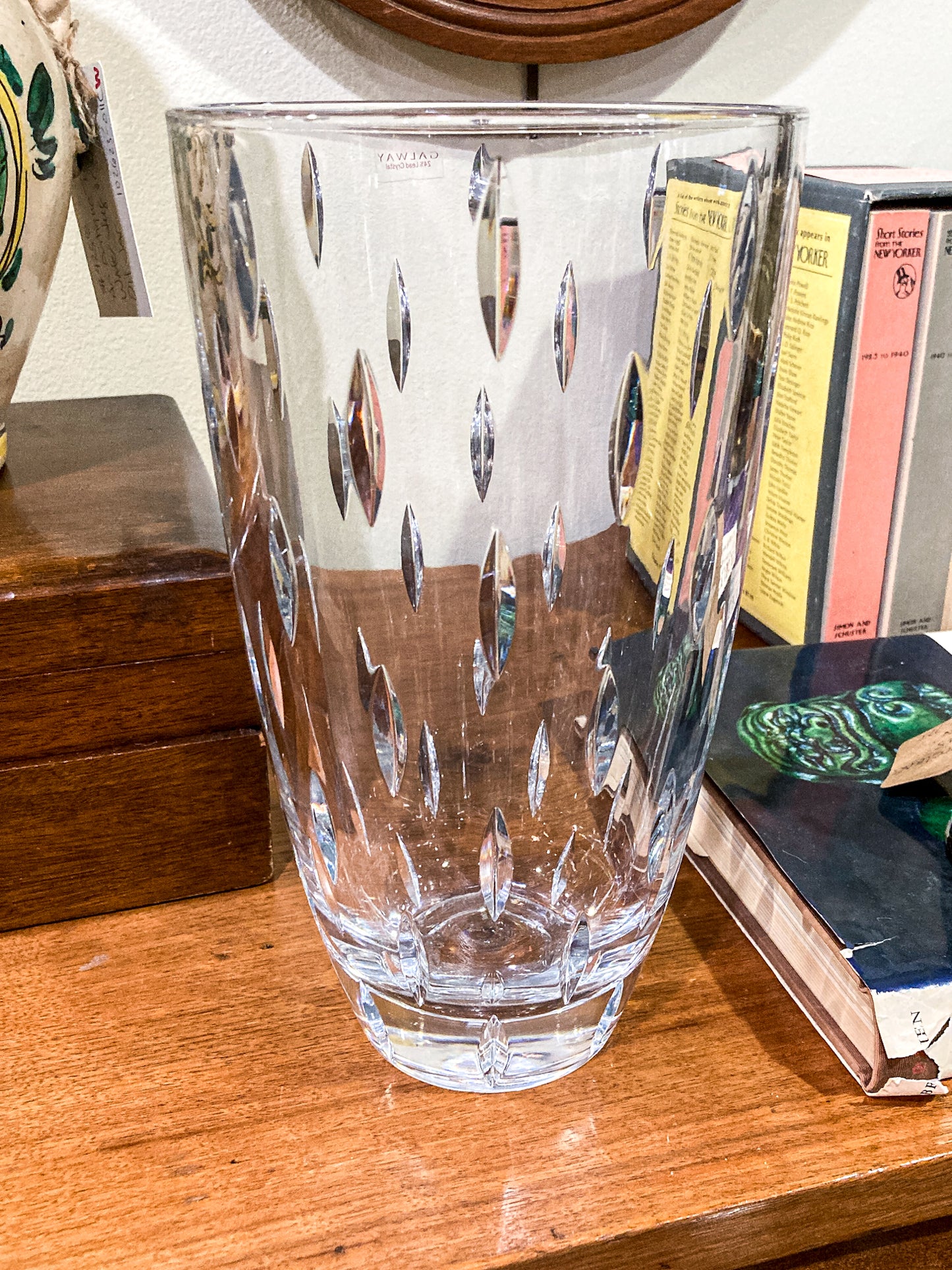 Contemporary Galway Ireland Clear Crystal Cut Glass Raindrops Tapered Vase