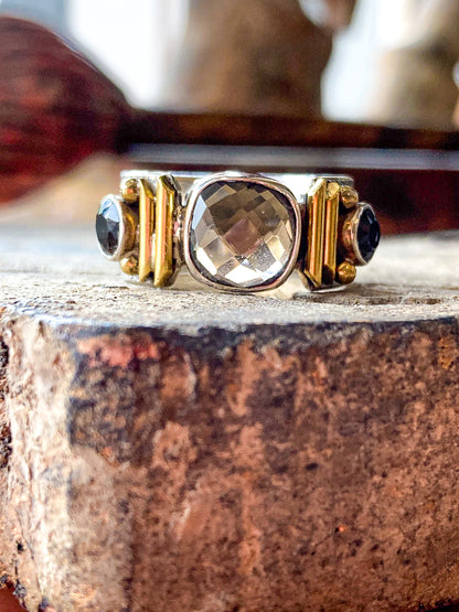 Contemporary Textured Sterling Silver Cushion Cut Smoky Quartz Ring