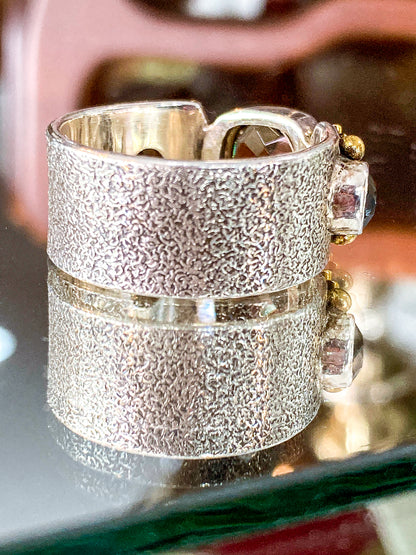 Contemporary Textured Sterling Silver Cushion Cut Smoky Quartz Ring