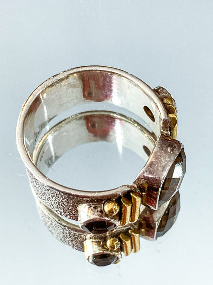 Contemporary Textured Sterling Silver Cushion Cut Smoky Quartz Ring