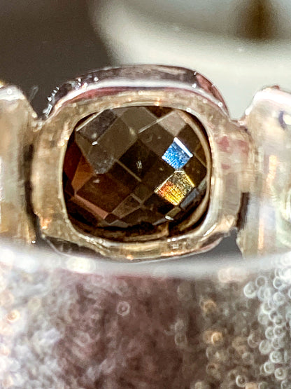 Contemporary Textured Sterling Silver Cushion Cut Smoky Quartz Ring