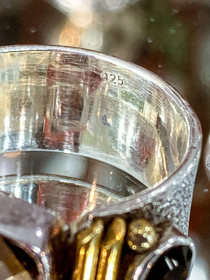 Contemporary Textured Sterling Silver Cushion Cut Smoky Quartz Ring