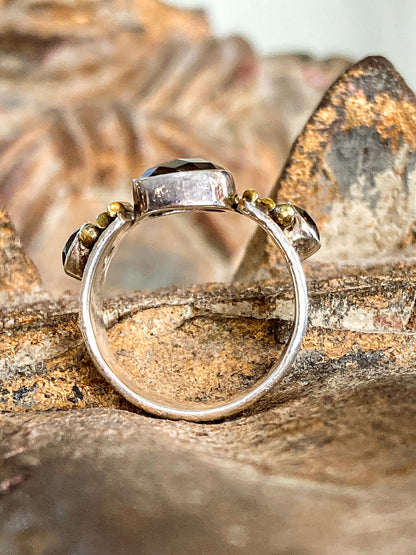 Contemporary Textured Sterling Silver Cushion Cut Smoky Quartz Ring