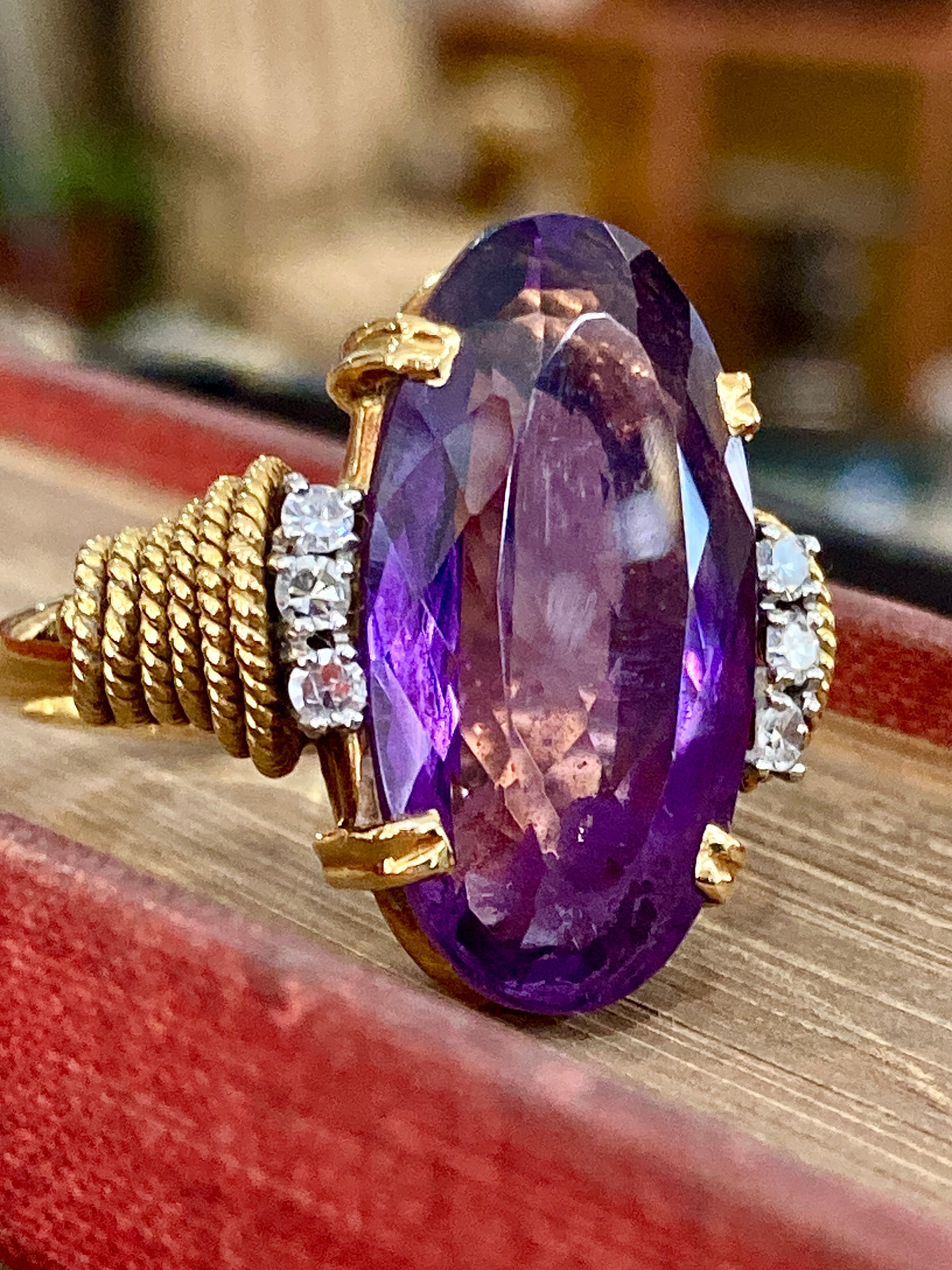 14K White popular Gold Oval Amethyst & Diamond Ring