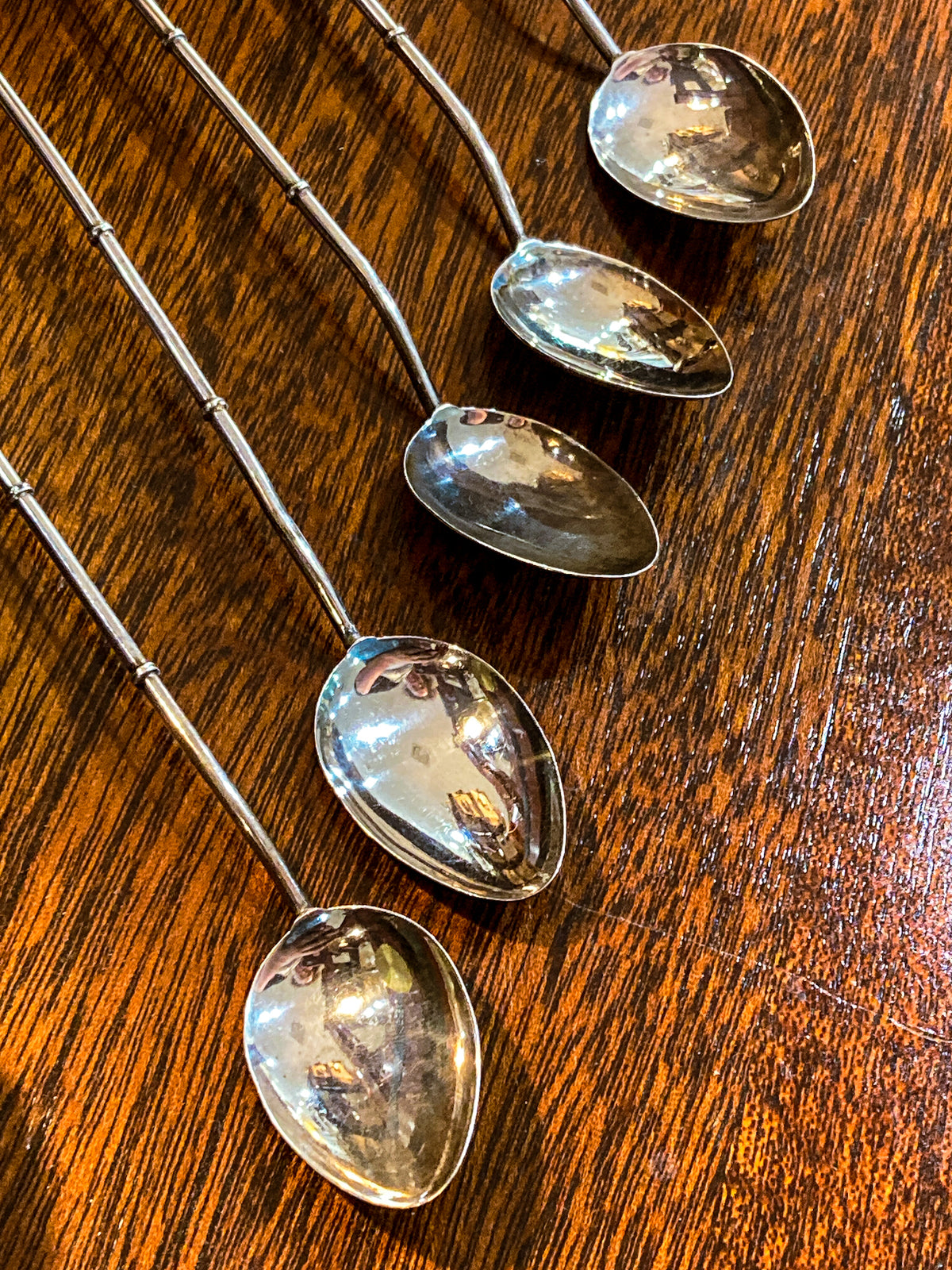 Five Antique 1920s Sterling Silver Japanese Charm Tip Iced Tea Spoons