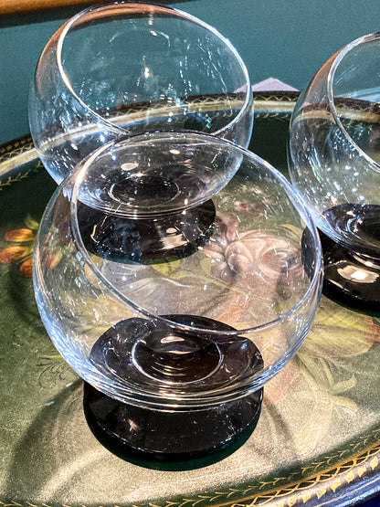 Five Vintage MCM Morgantown Odd Ball Clear Black Base Cocktail Glasses