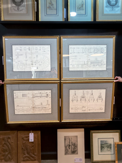 Four Antique Joseph Wilson Lowry Robert Morrison Locomotive Framed Engravings