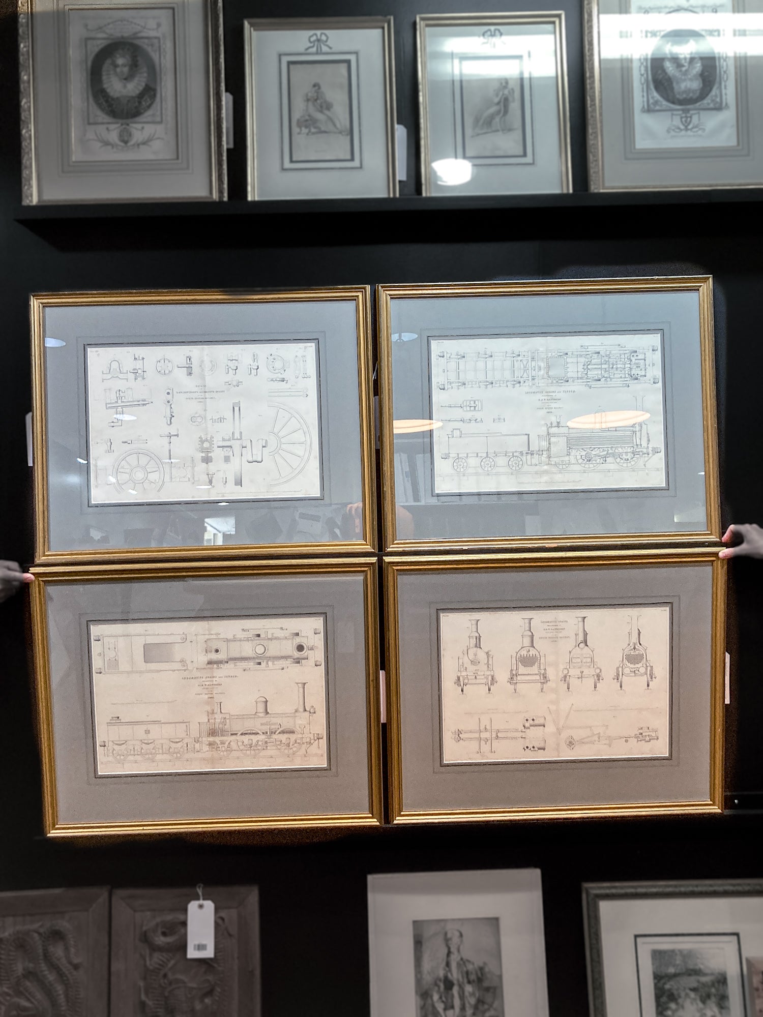 Four Antique Joseph Wilson Lowry Robert Morrison Locomotive Framed Engravings