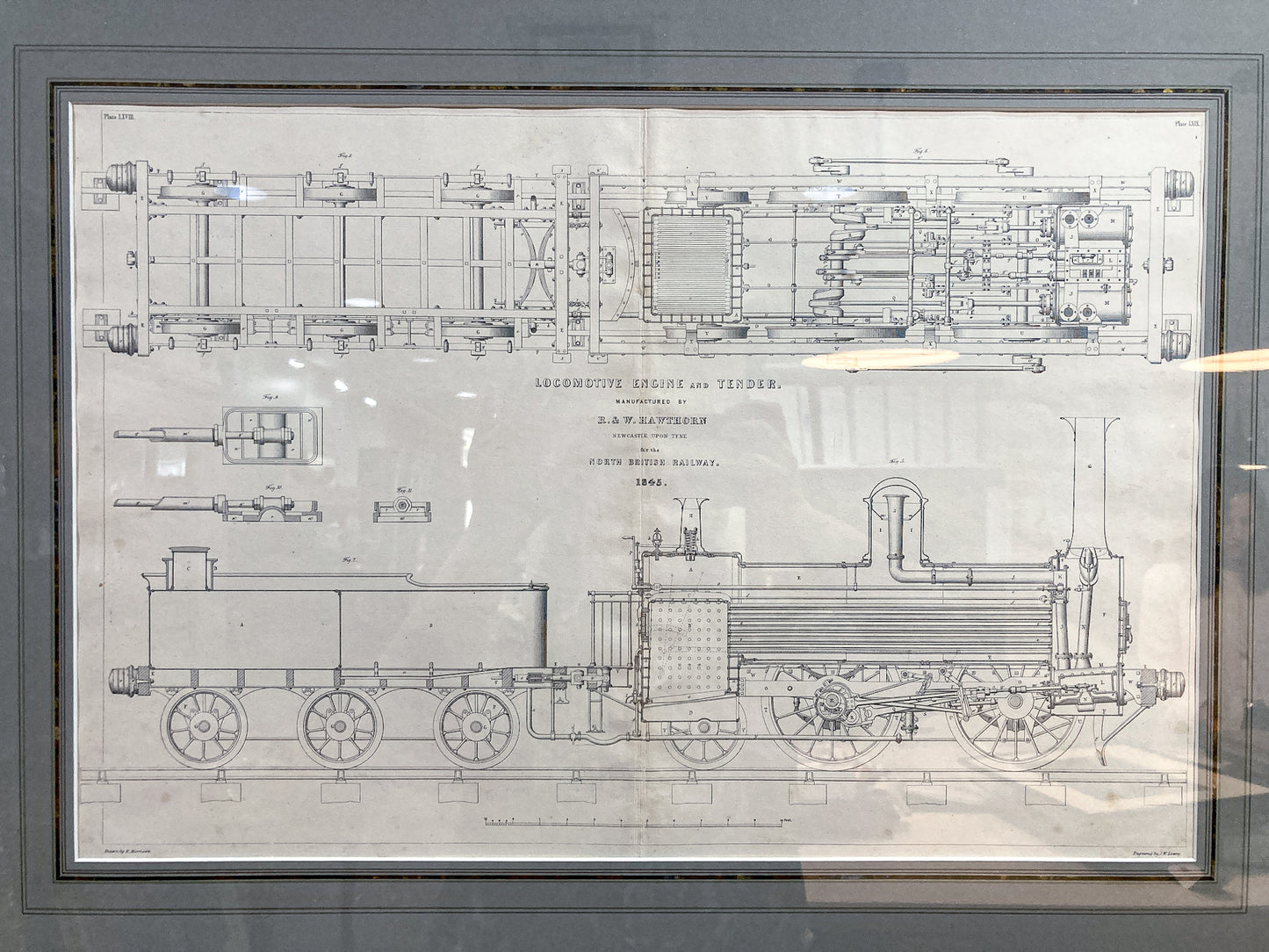 Four Antique Joseph Wilson Lowry Robert Morrison Locomotive Framed Engravings