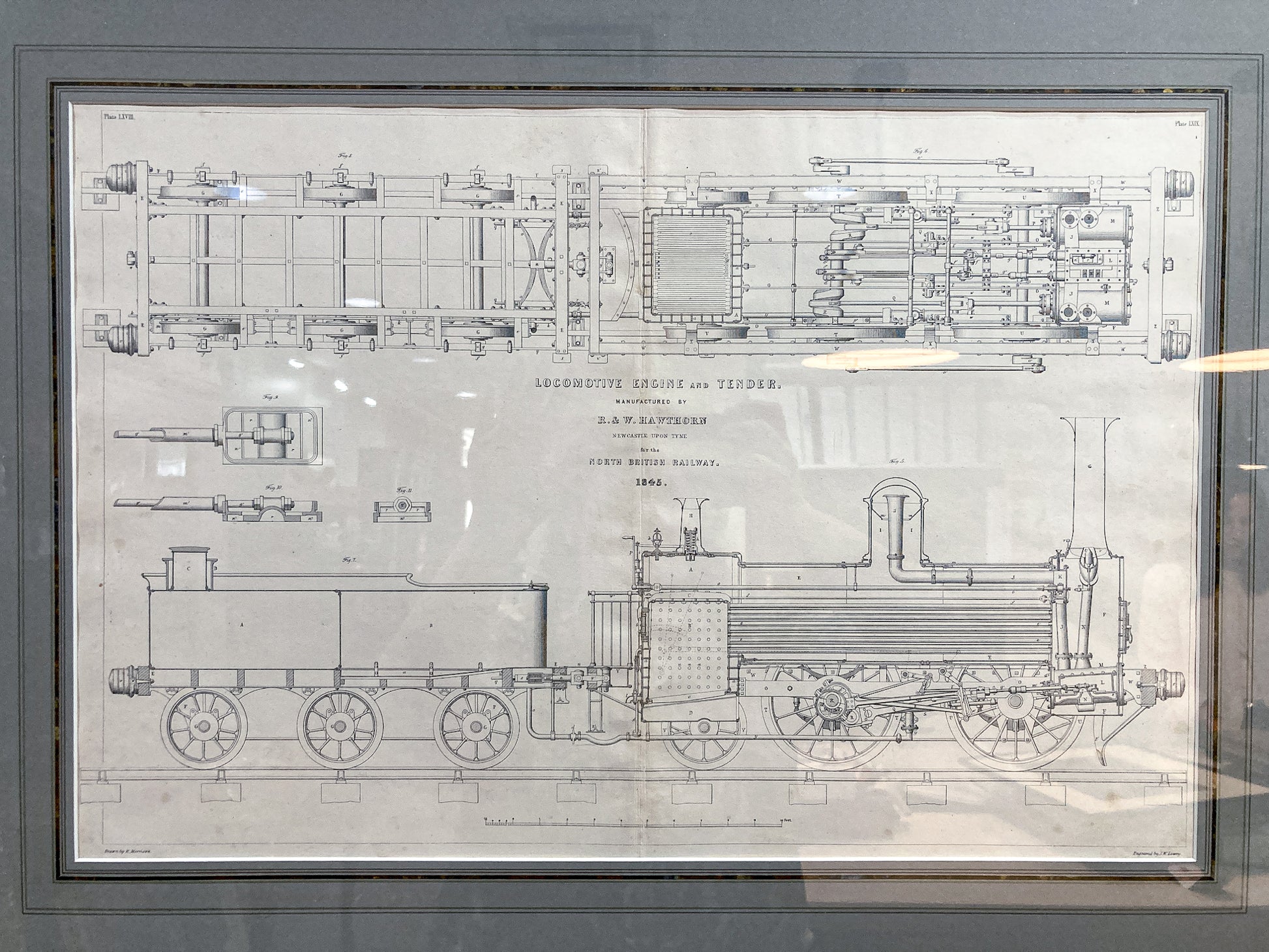 Four Antique Joseph Wilson Lowry Robert Morrison Locomotive Framed Engravings