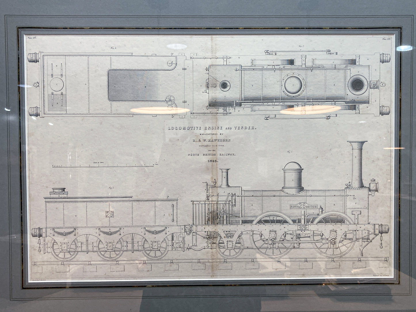 Four Antique Joseph Wilson Lowry Robert Morrison Locomotive Framed Engravings