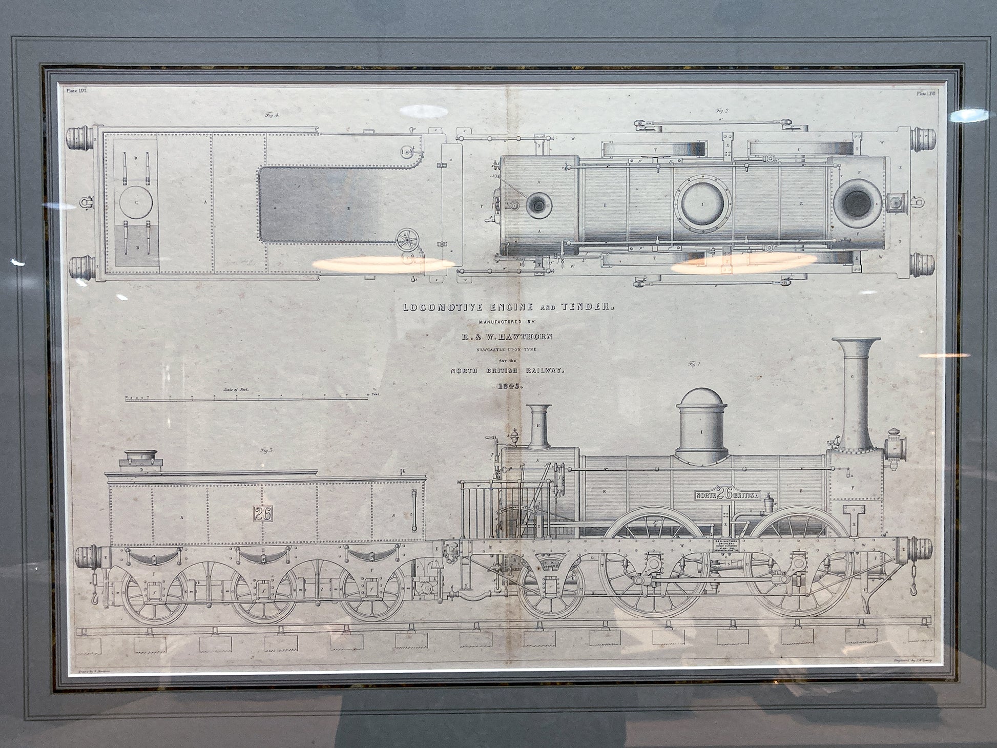 Four Antique Joseph Wilson Lowry Robert Morrison Locomotive Framed Engravings