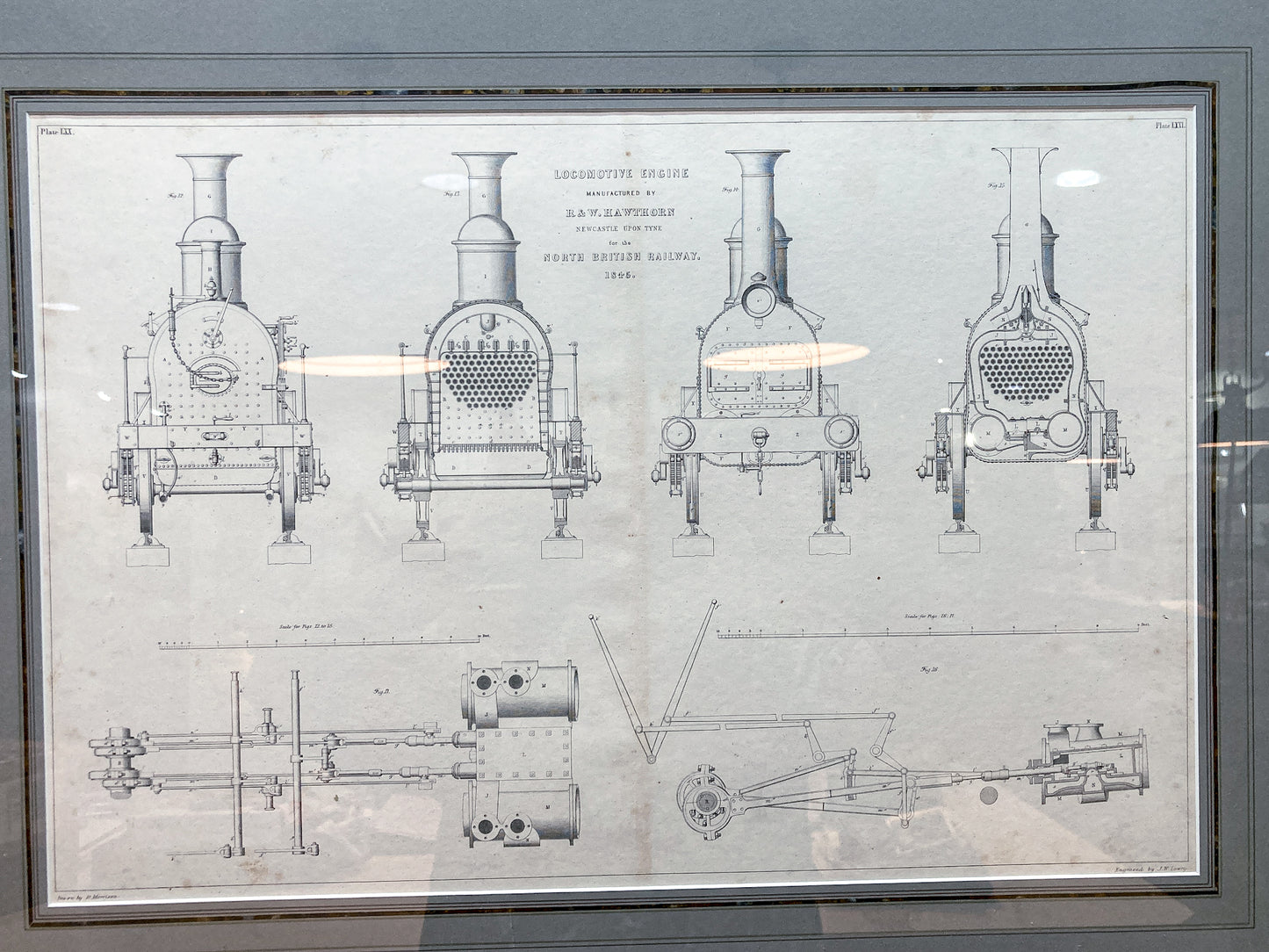 Four Antique Joseph Wilson Lowry Robert Morrison Locomotive Framed Engravings