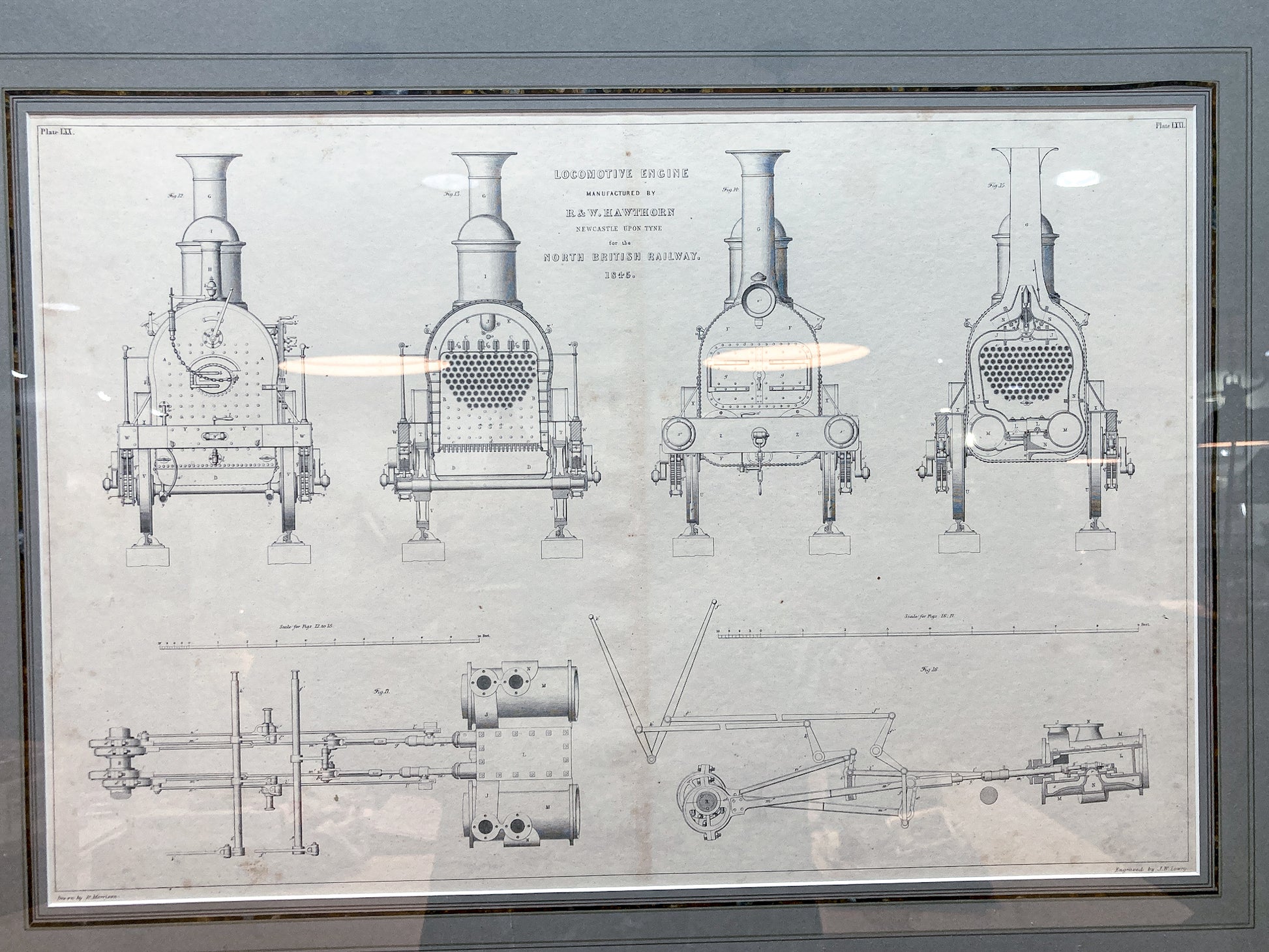 Four Antique Joseph Wilson Lowry Robert Morrison Locomotive Framed Engravings