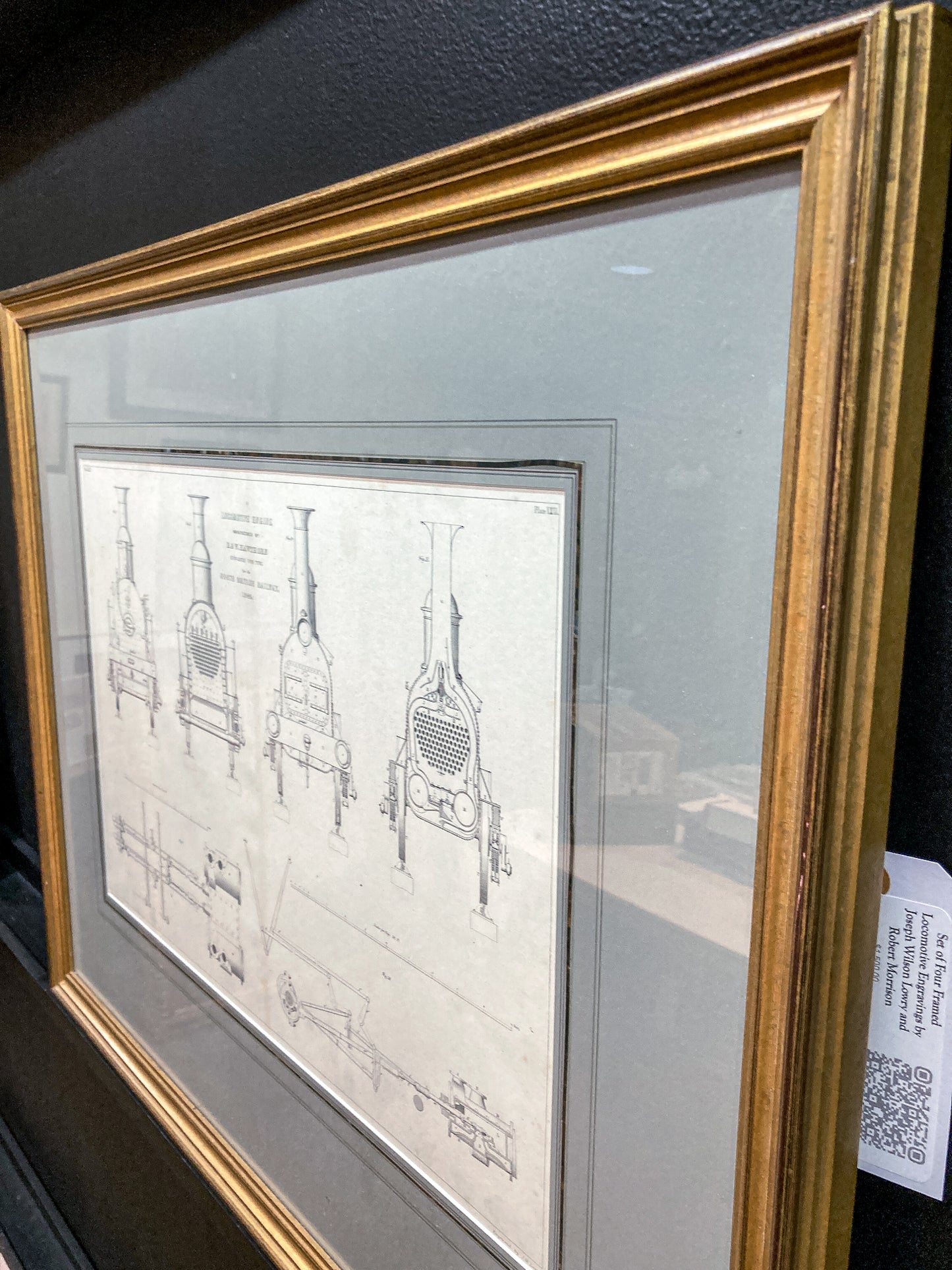 Four Antique Joseph Wilson Lowry Robert Morrison Locomotive Framed Engravings