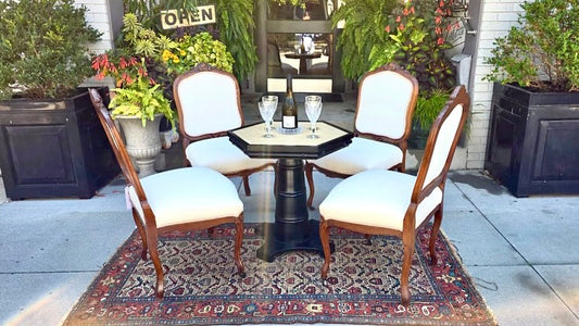 Four Antique Victorian Hand-Carved Wooden Upholstered Dining Chairs