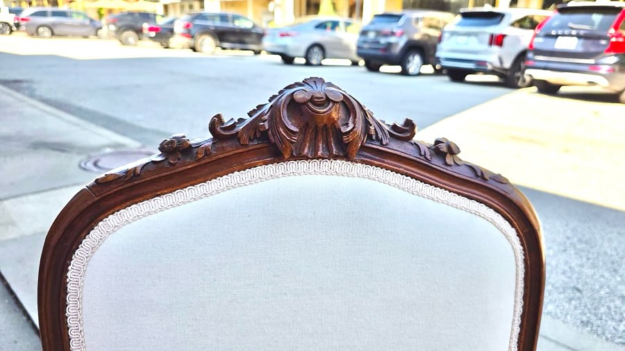 Four Antique Victorian Hand-Carved Wooden Upholstered Dining Chairs