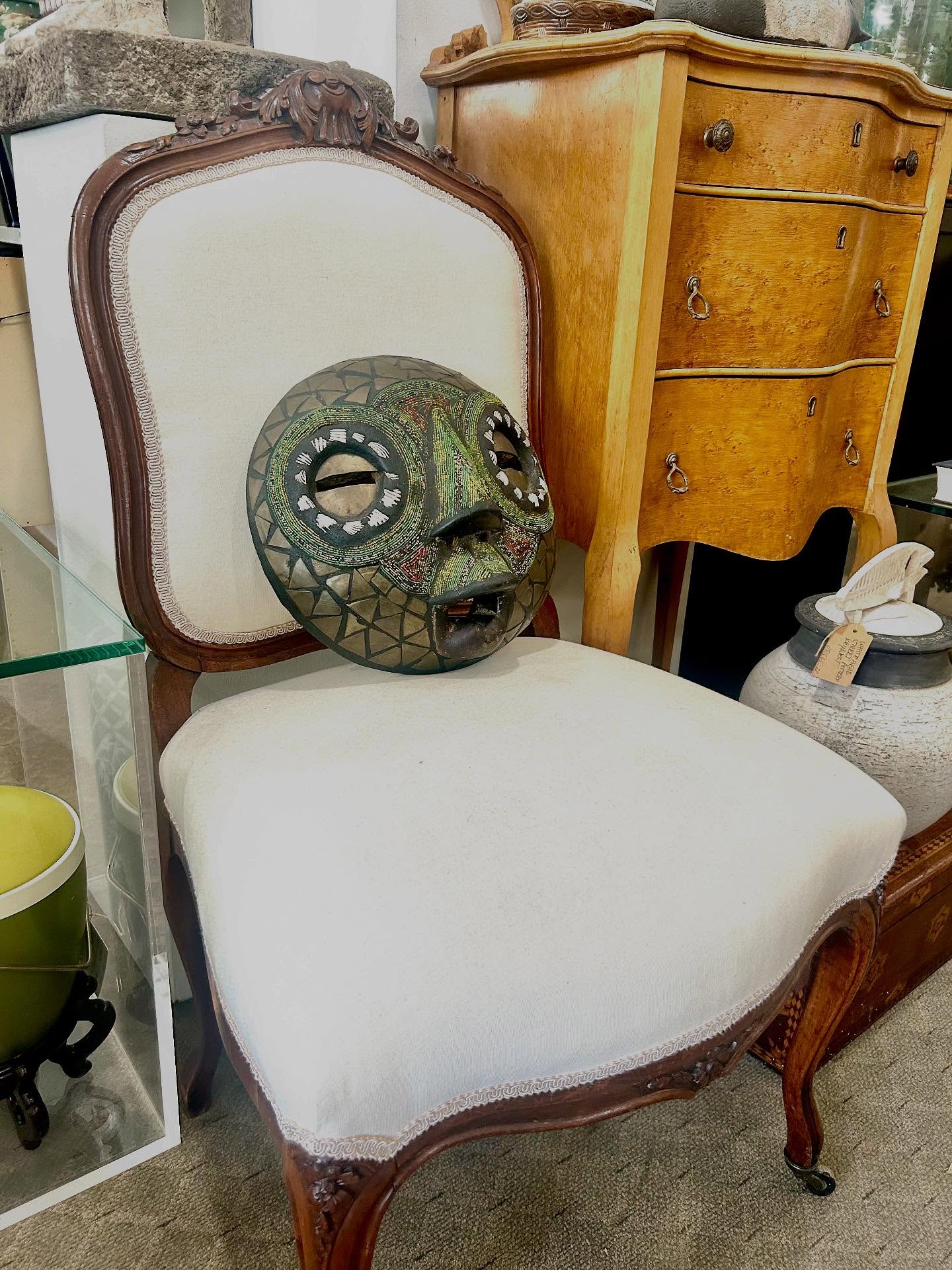 Four Antique Victorian Hand-Carved Wooden Upholstered Dining Chairs
