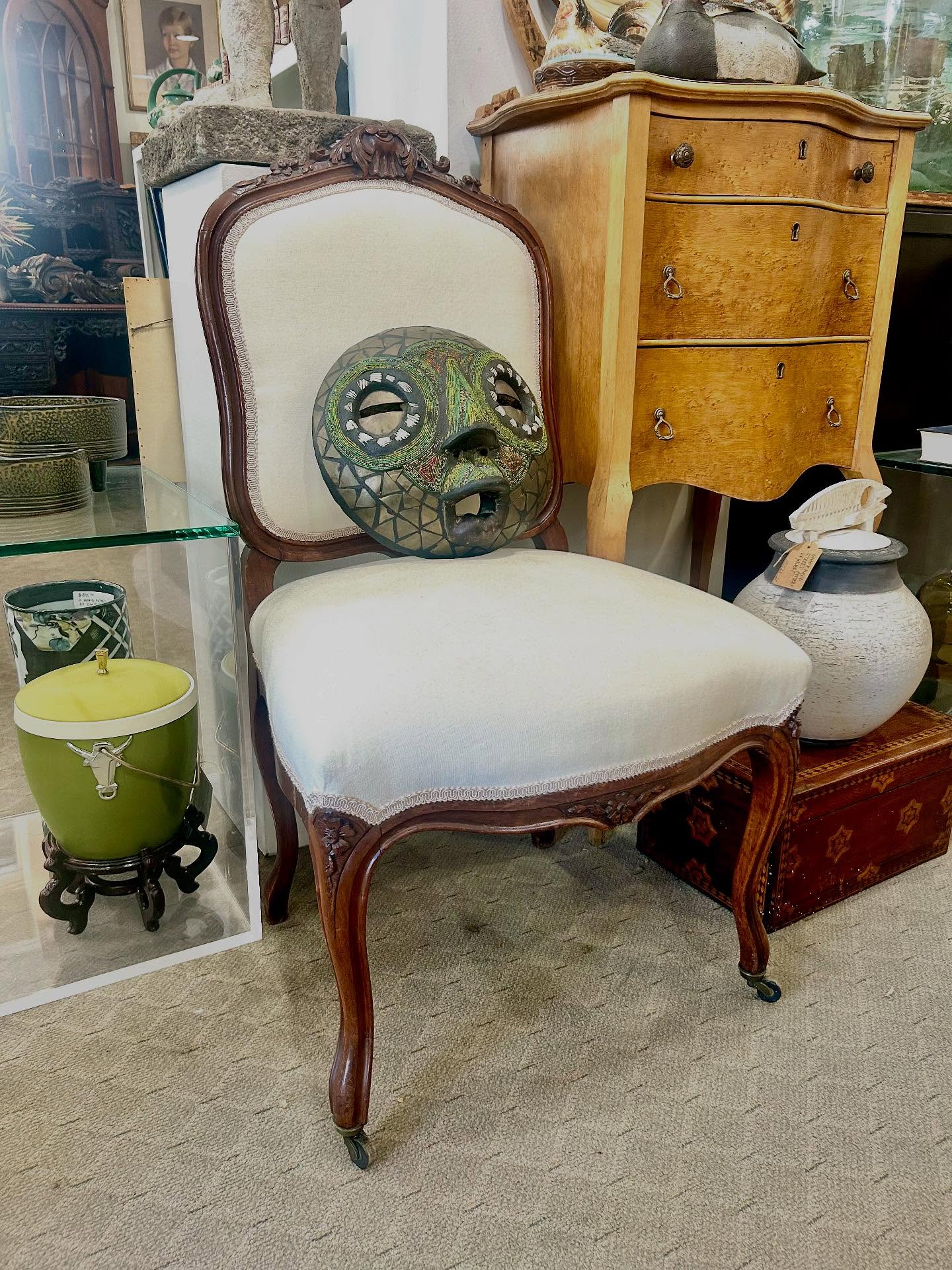 Four Antique Victorian Hand-Carved Wooden Upholstered Dining Chairs