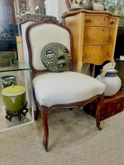 Four Antique Victorian Hand-Carved Wooden Upholstered Dining Chairs