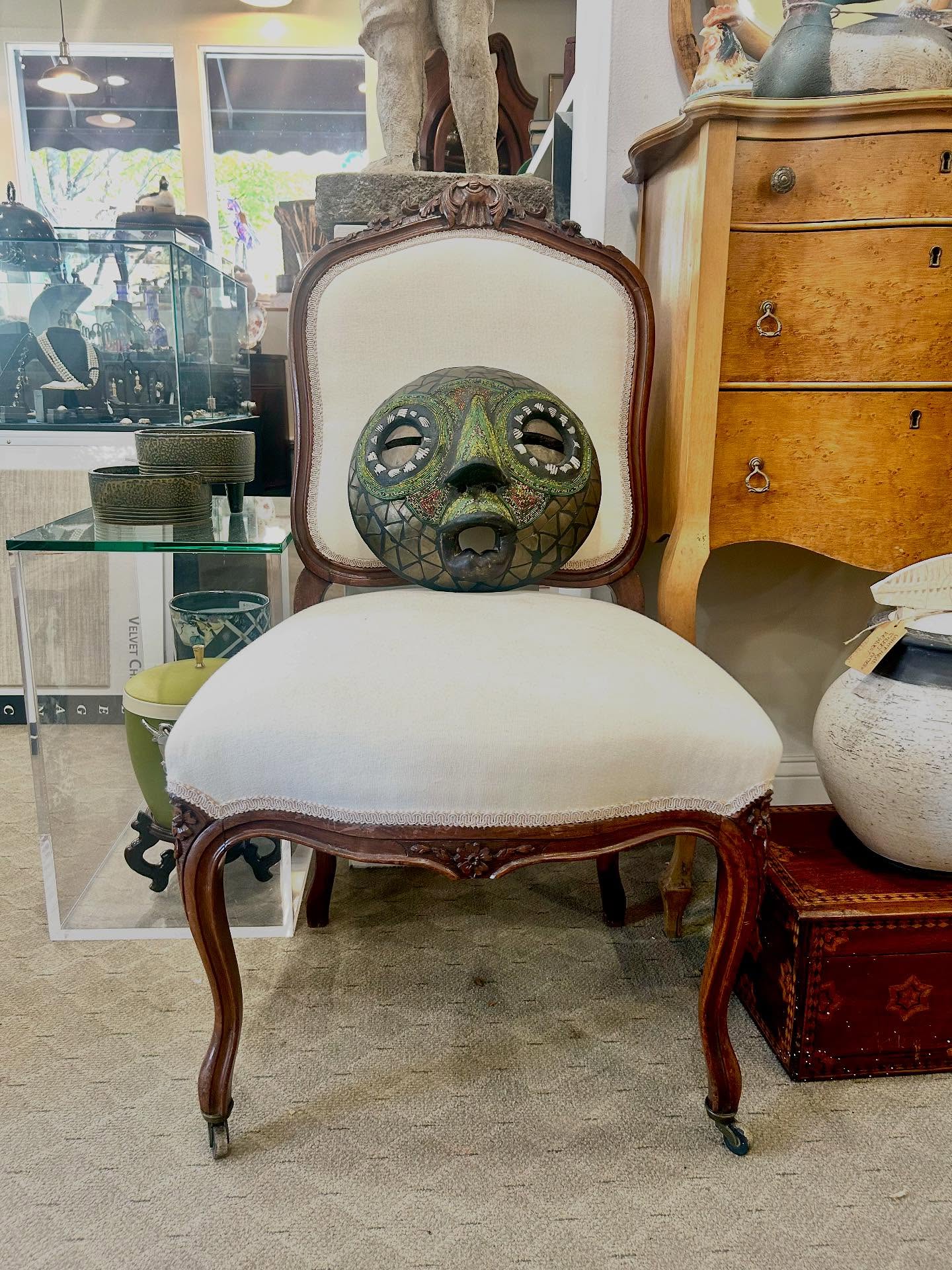 Four Antique Victorian Hand-Carved Wooden Upholstered Dining Chairs