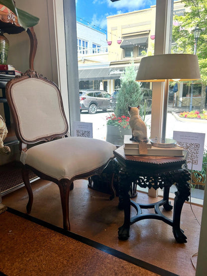 Four Antique Victorian Hand-Carved Wooden Upholstered Dining Chairs