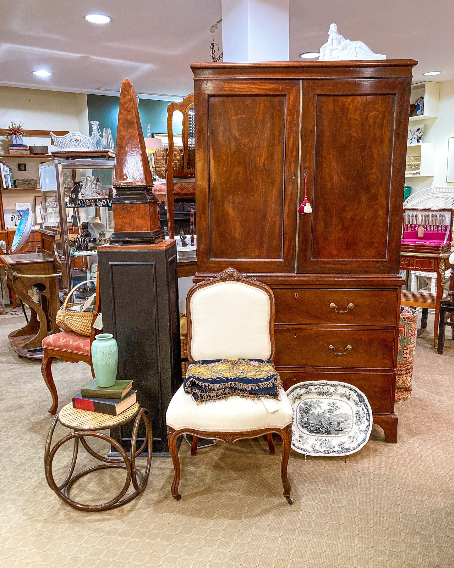 Four Antique Victorian Hand-Carved Wooden Upholstered Dining Chairs