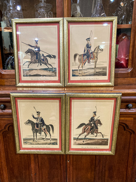 Four Vintage 19th Century Style Equine Royal Prussian Military Framed Color Lithographs