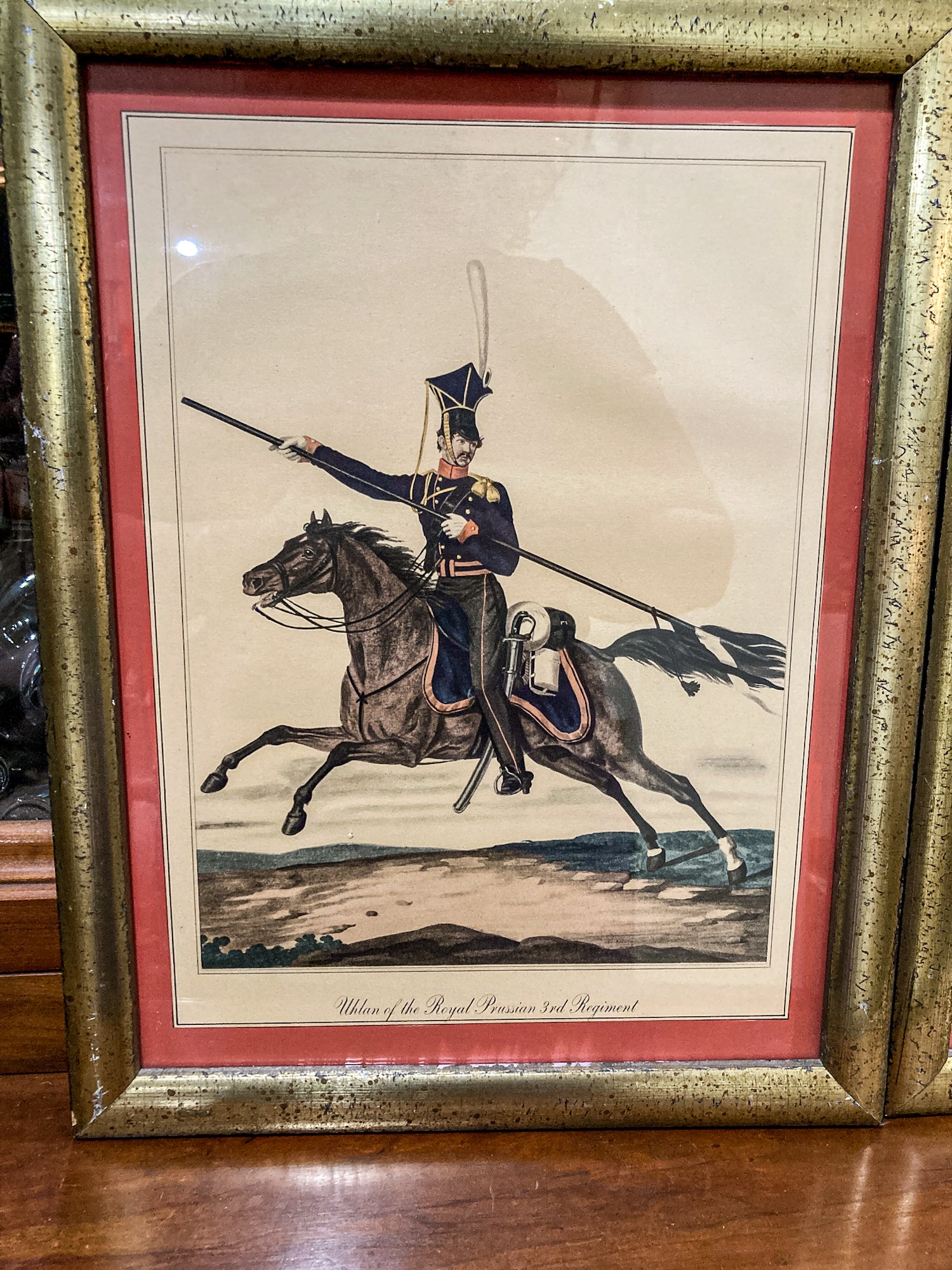 Four Vintage 19th Century Style Equine Royal Prussian Military Framed Color Lithographs