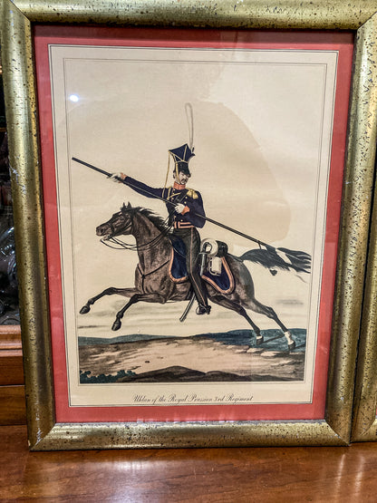 Four Vintage 19th Century Style Equine Royal Prussian Military Framed Color Lithographs
