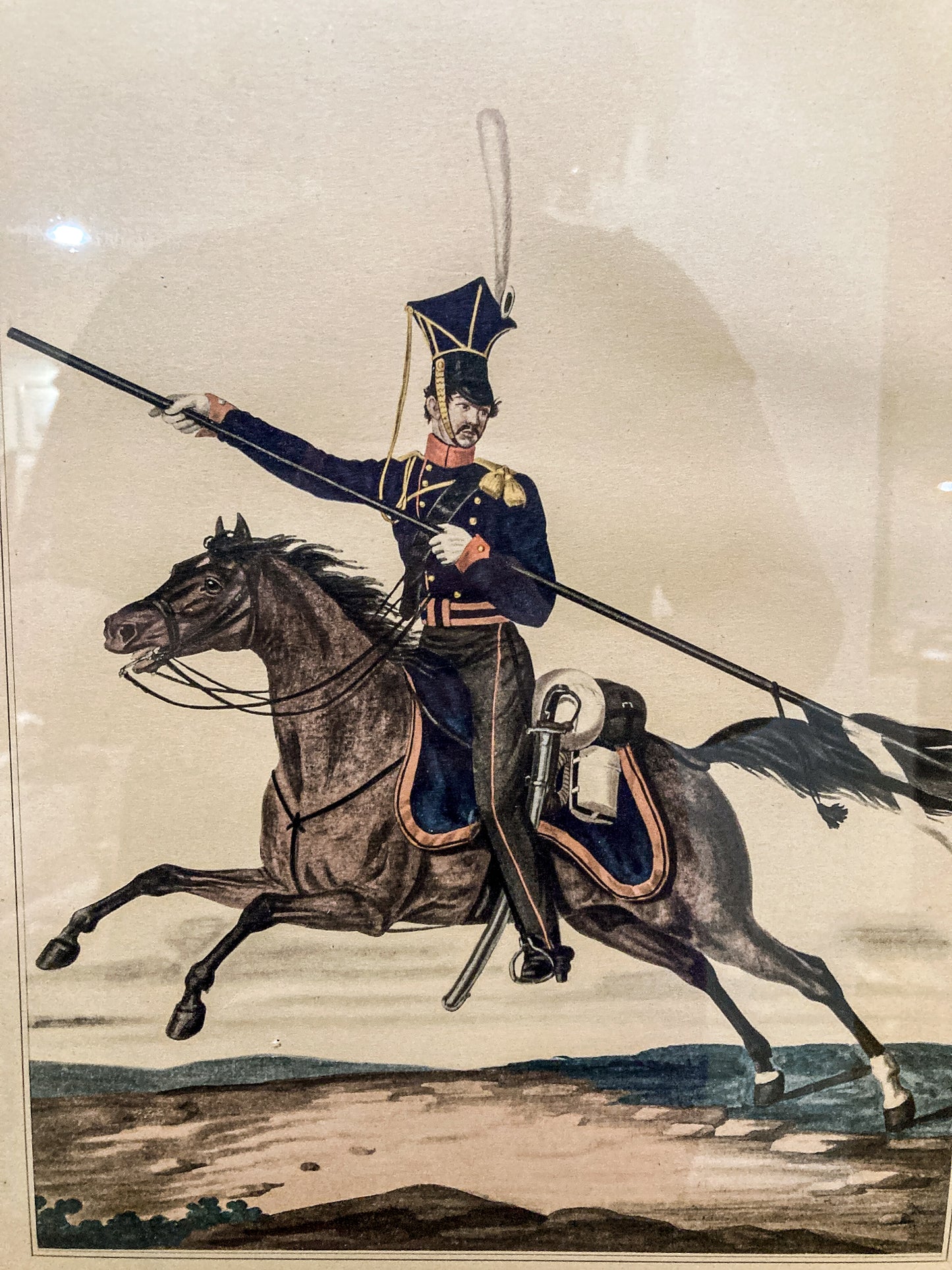Four Vintage 19th Century Style Equine Royal Prussian Military Framed Color Lithographs