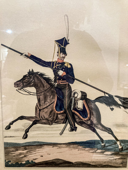 Four Vintage 19th Century Style Equine Royal Prussian Military Framed Color Lithographs