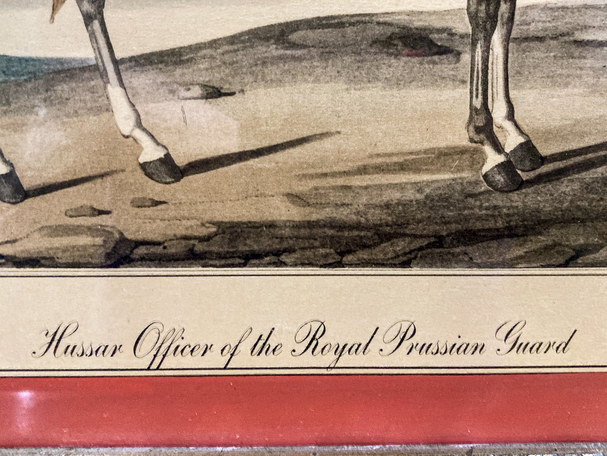 Four Vintage 19th Century Style Equine Royal Prussian Military Framed Color Lithographs