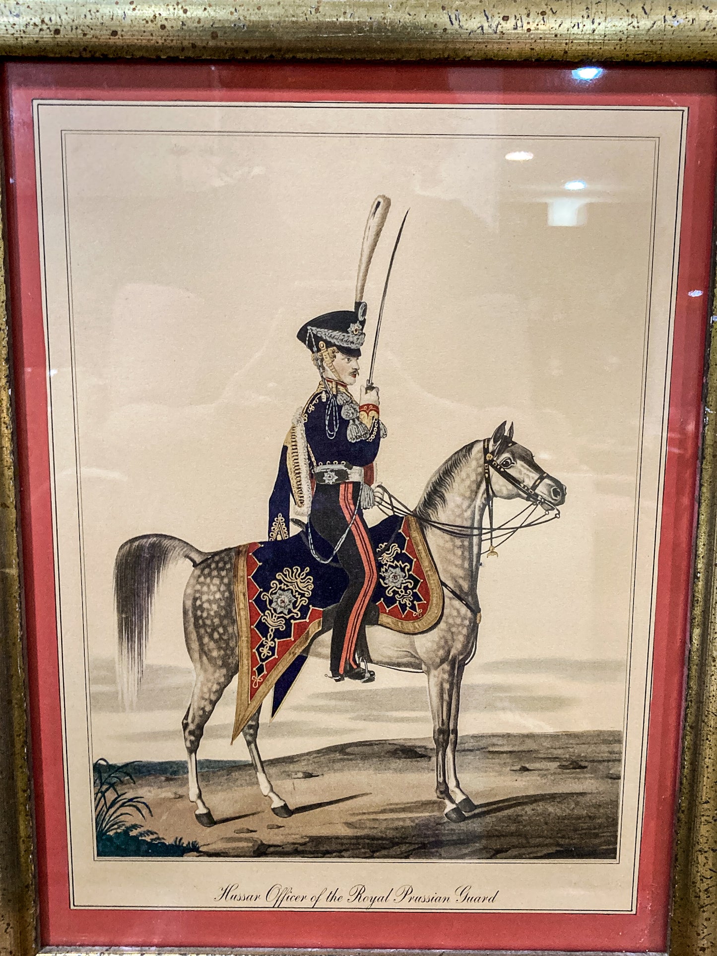 Four Vintage 19th Century Style Equine Royal Prussian Military Framed Color Lithographs