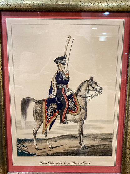 Four Vintage 19th Century Style Equine Royal Prussian Military Framed Color Lithographs