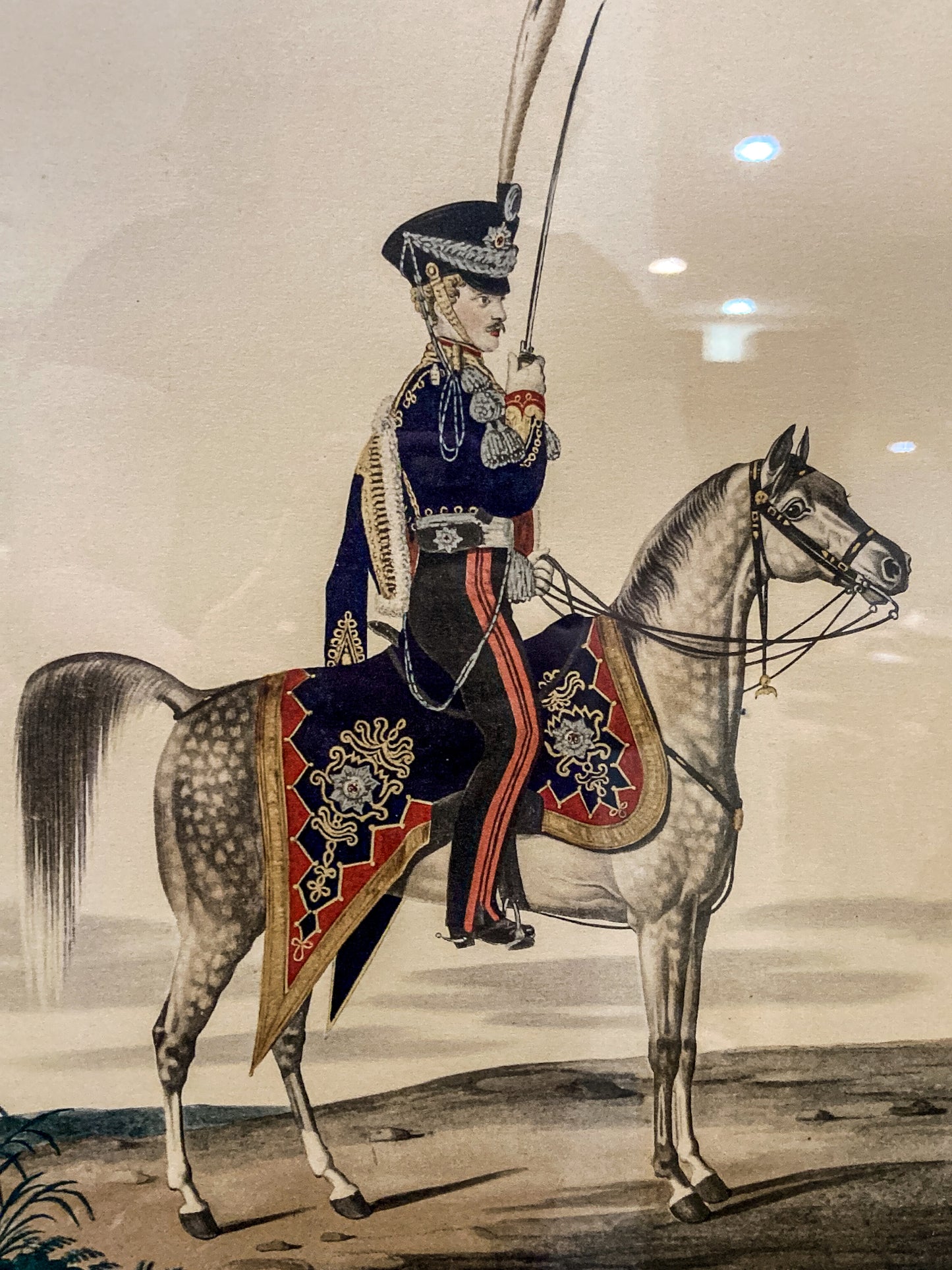 Four Vintage 19th Century Style Equine Royal Prussian Military Framed Color Lithographs