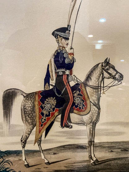Four Vintage 19th Century Style Equine Royal Prussian Military Framed Color Lithographs