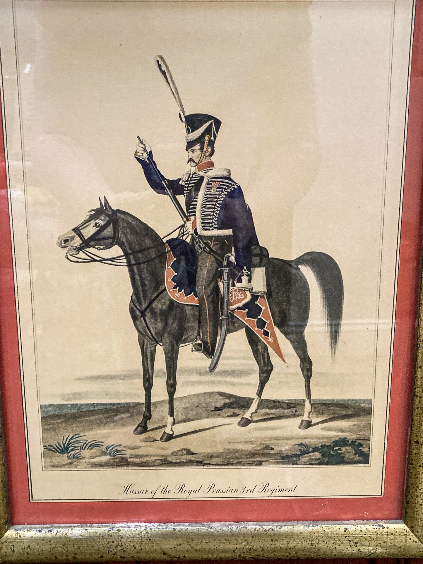 Four Vintage 19th Century Style Equine Royal Prussian Military Framed Color Lithographs