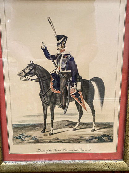 Four Vintage 19th Century Style Equine Royal Prussian Military Framed Color Lithographs