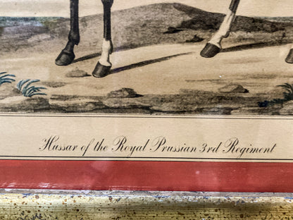 Four Vintage 19th Century Style Equine Royal Prussian Military Framed Color Lithographs
