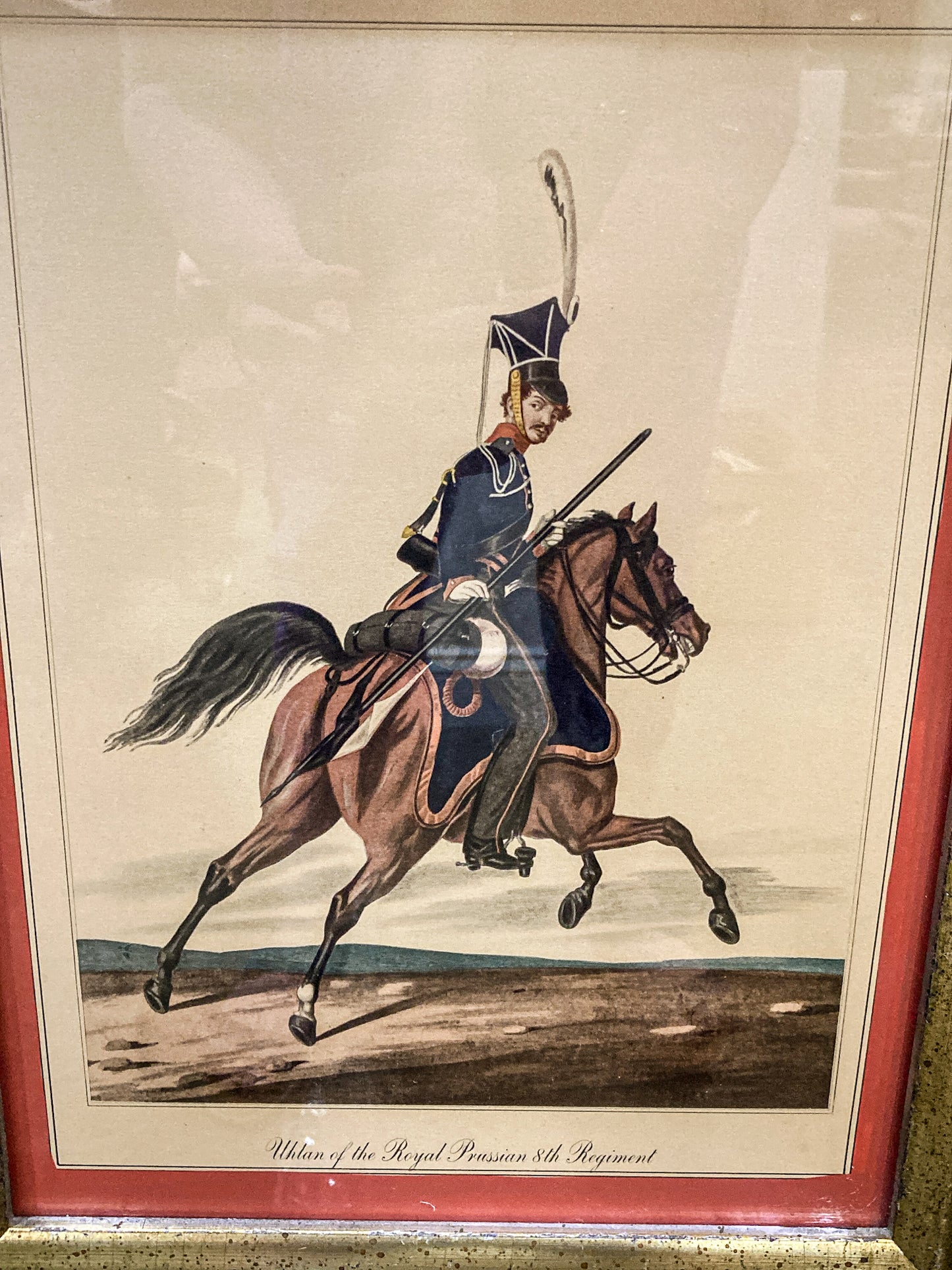 Four Vintage 19th Century Style Equine Royal Prussian Military Framed Color Lithographs