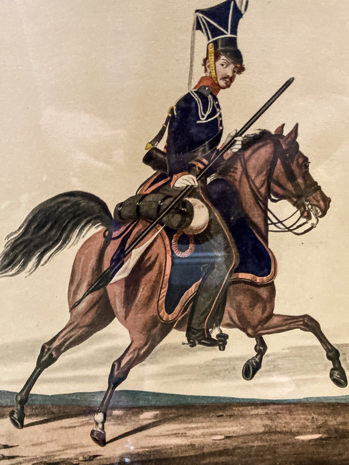 Four Vintage 19th Century Style Equine Royal Prussian Military Framed Color Lithographs