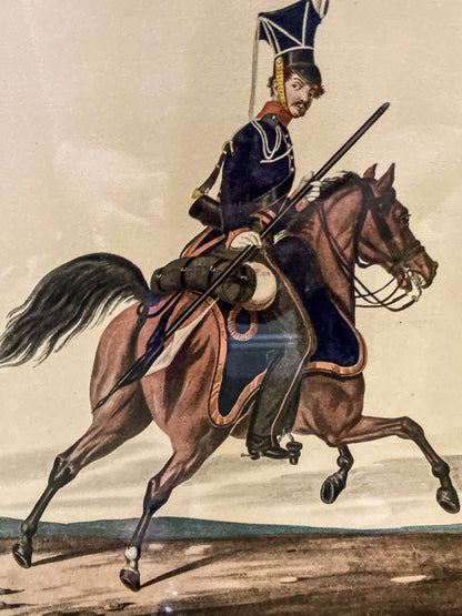 Four Vintage 19th Century Style Equine Royal Prussian Military Framed Color Lithographs