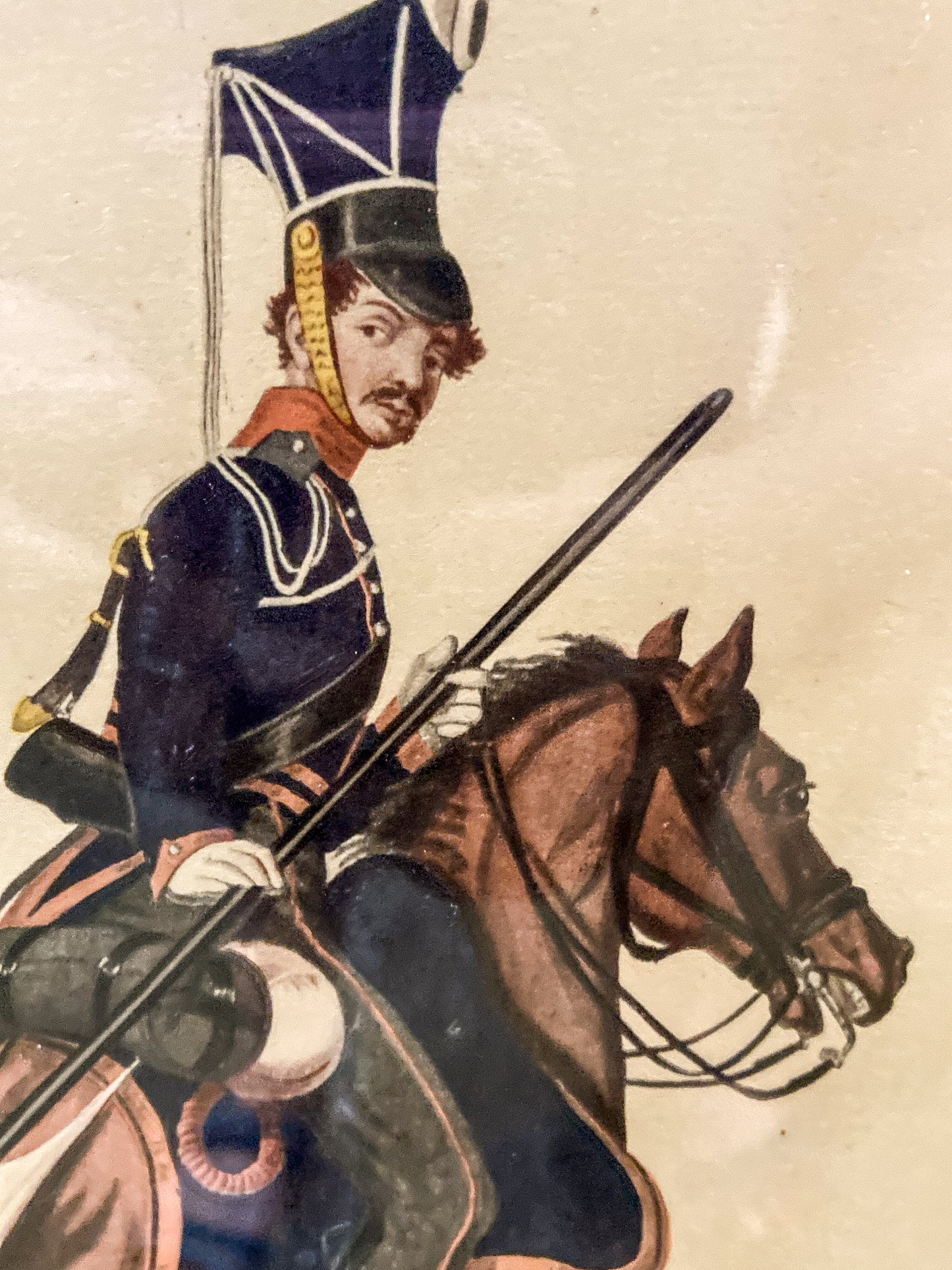 Four Vintage 19th Century Style Equine Royal Prussian Military Framed Color Lithographs