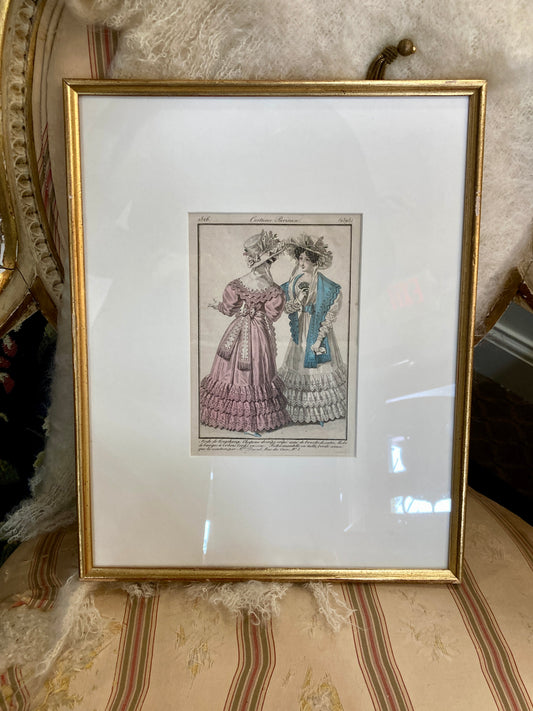 Framed Antique French 19th Century 1826 Parisian Fashion Plate Print